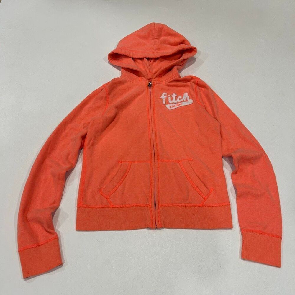 Abercrombie Kids Orange Zip Up Hoodie Size Large Fitch Logo Sweatshirt